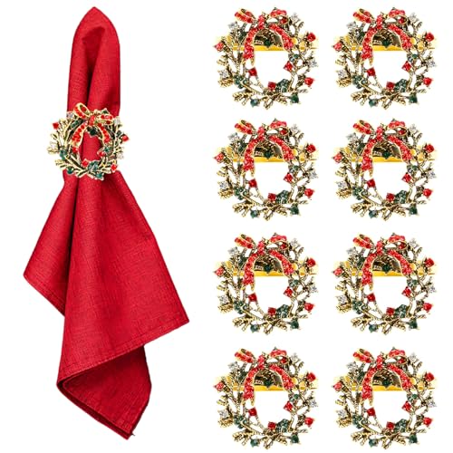 8 Stück Weihnachts Serviettenringe Gold Weihnachtskranz...