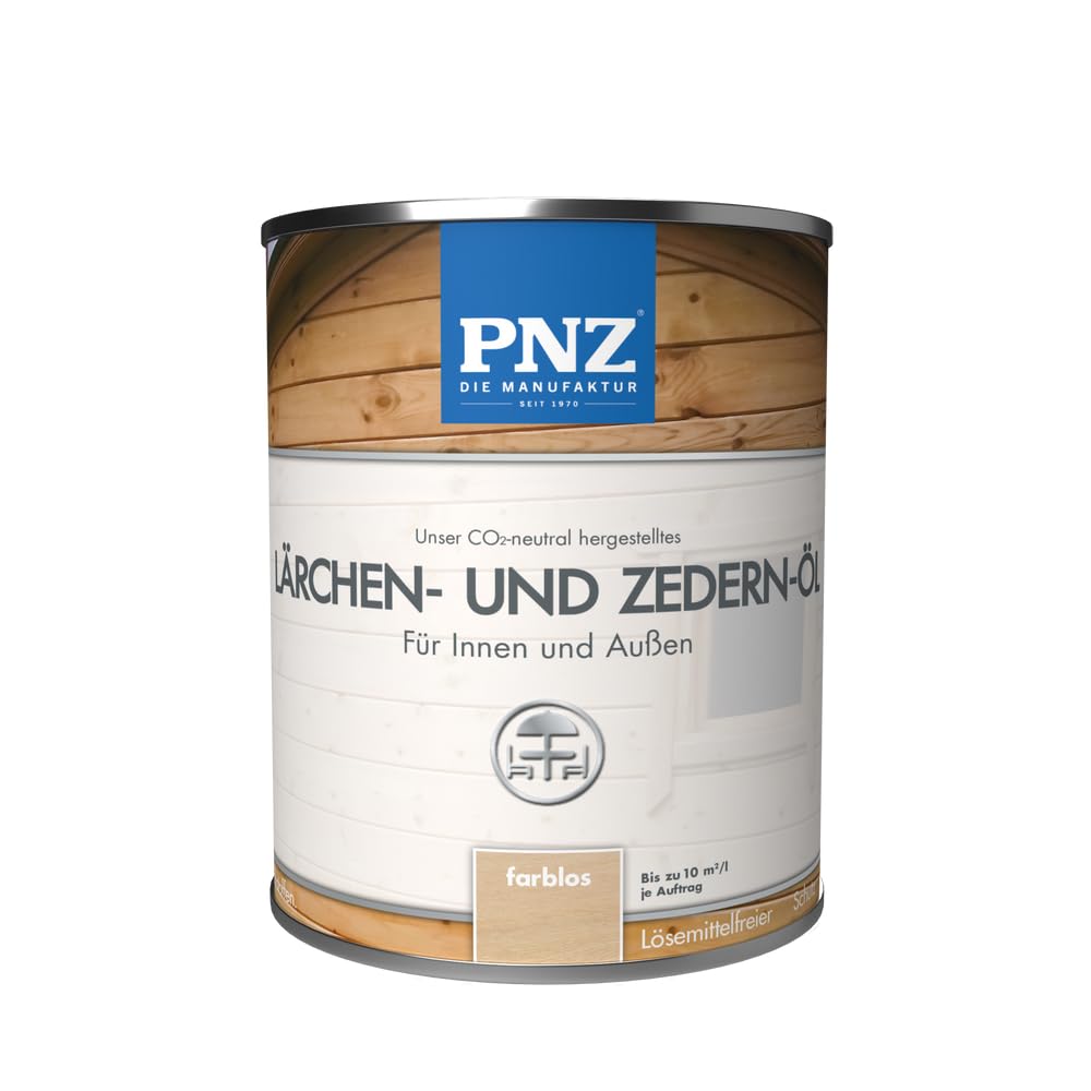 PNZ Lärchen und Zedern Öl für Außen und Innen | Nachhaltig hergestellt mit regionalen Rohstoffen | wasserbasiert | Holz-Terrasse, Gartenmöbel, Gartenhaus, Zaun, Gebinde:10L