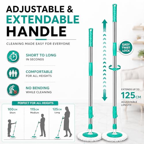 Image of Premium 360 Spin Mop Stick Rod | Adjustable & Extendable Mop Handle | Heavy Duty Rust-Proof Floor Cleaning Rod Compatible with Spin Mop Refill - 1 Refill