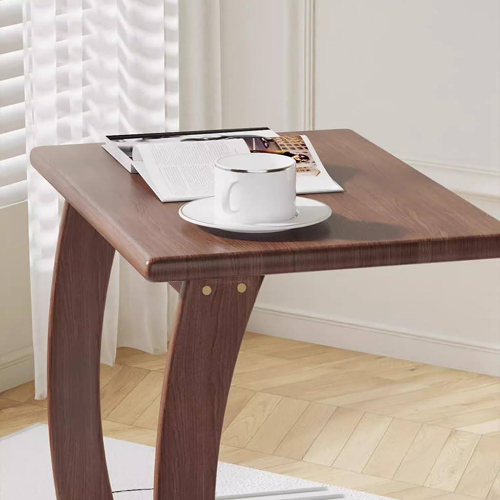 Massief houten C-vormige bijzettafel met wielen, kleine salontafel voor woonkamer, slaapkamer en kantoor, Accent nachtkastje nachtkastje snack en theetafel Massief houten C-vormige bijzettafel met wielen, kleine salontafel voor woonkamer, slaapkamer en kantoor, Accent nachtkastje nachtkastje snack en theetafel