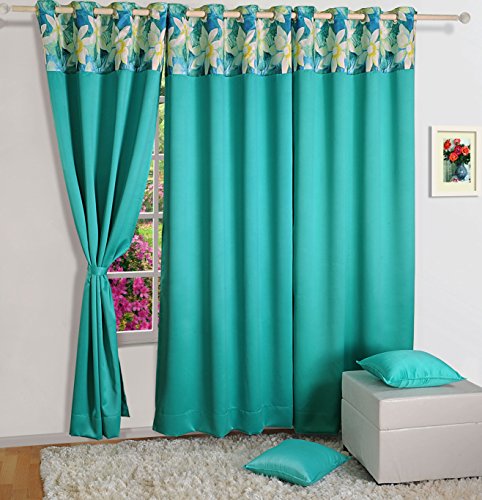 Image of Swayam 100% Blackout Polyester Long Door Curtain for Living Room & Bedroom | 9 Feet | Room Darkening Curtain with Eyelets | Pack of 1 | Solid Design - Turquoise