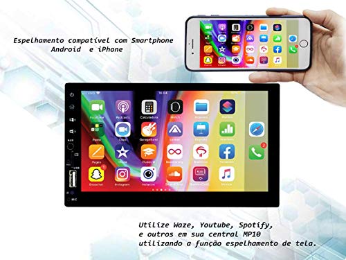 Central Multimidia MP10.1 Voolt Universal 2DIN USB, SD Espelhamento Android e IOS