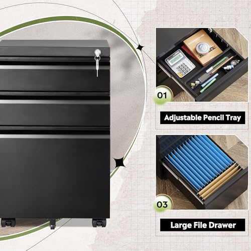 Image of DEVAISE 3 Drawer File Cabinet with Lock, Fully Assembled Except Casters