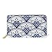 Chinese Floral Porcelain Watercolor Blue and White Ceramic Leather Long Wallet Organizer with Zipper Purse Clutch Bag for Women Men