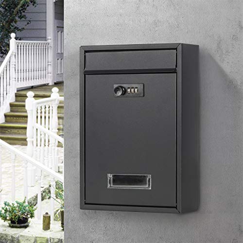 Image of Locking Mailbox Wall Mounted Vertical- Jssmst Mail Boxes with Combination Lock Large Capacity, 12.6 x 8.46 x 3.35 Inch, Black Matt