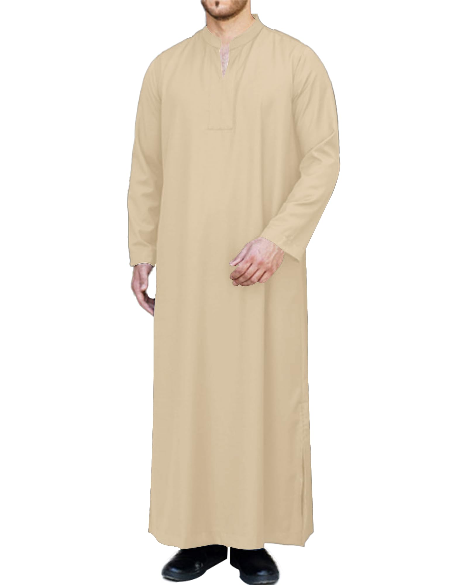 LVCBL Caftan à manches longues pour homme avec poches, coupe universelle, taille M à 3XL