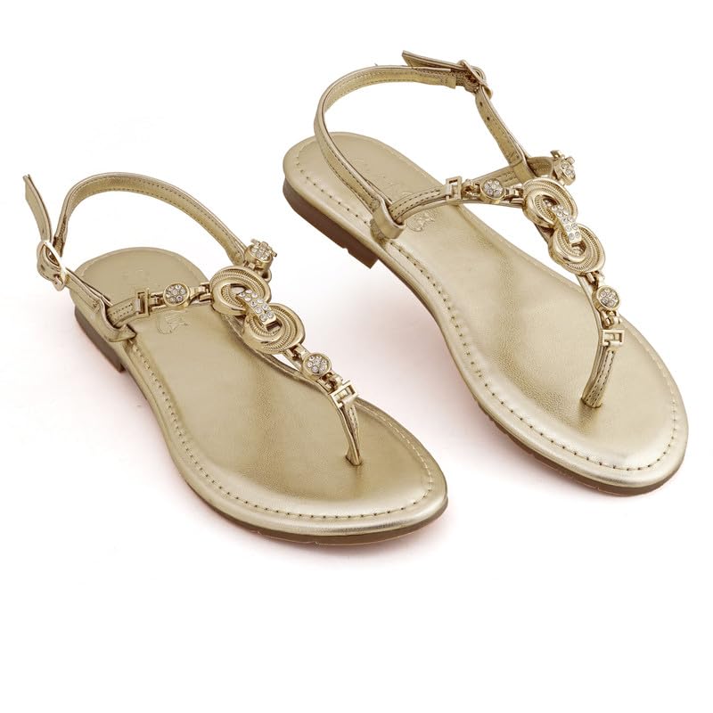 Gold T-Strap Flat Sandals