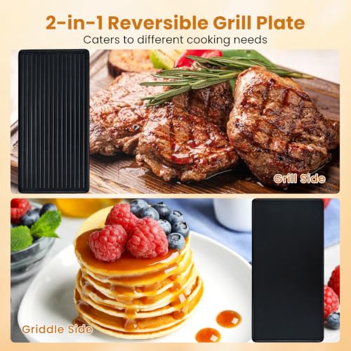 LIFEZEAL Raclette-Grill für 8 Personen, 1400W Elektrogrill mit wendbarer Antihaft-Grillplatte, 8 Pfännchen & 8 Holzspatel – Bild 4