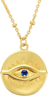 14k Yellow Gold Plated 925 Sterling Silver Cubic Zirconia Dainty Blue Evil Eye Tiny Pendant Necklace| Minimalist, Delicate Jewelry for Women