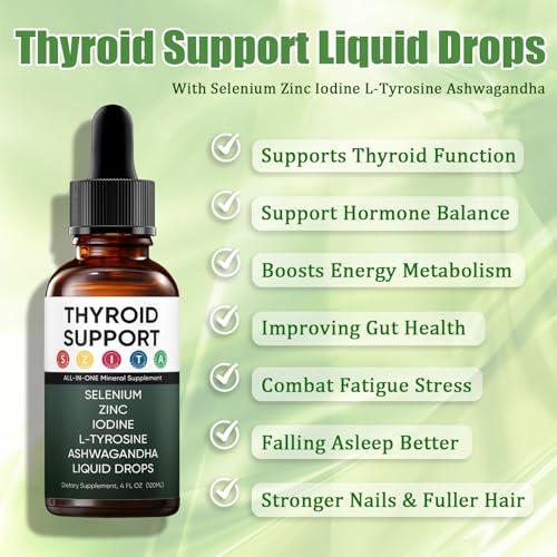 Image of Kindled Thyroid Support Liquid Drops, Actora Thyroid Support Drops with Selenium Zinc Iodine L-Tyrosine Ashwagandha for Hormone Balance - Mood & Energy Supplement - 4 fl. oz. (120mL) (1)