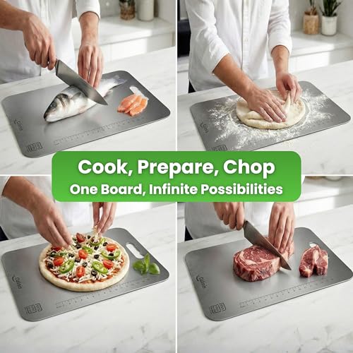 Image of Premium 304 SS Grade Stainless Steel Chopping Board Large 35x25 cm with Free Steel Finger Protector- Durable Rust-Resistant Cutting Board Steel, Heavy-Duty Fruits & Vegetable Cutting Board