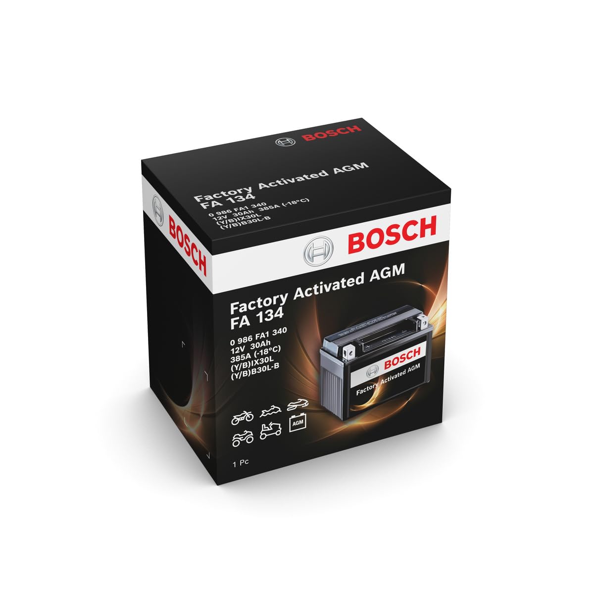Bosch FA134 - Batería para Motocicletas AGM - 12V 385A 30Ah - Adecuada para motocicletas, motos de enduro, scooters, quads, motos de agua - Compatible M4F60, BIX30L, BB30L-B