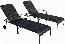 Kit 2 Espreguiçadeiras piscina reclinavel fibra sintetica Preta