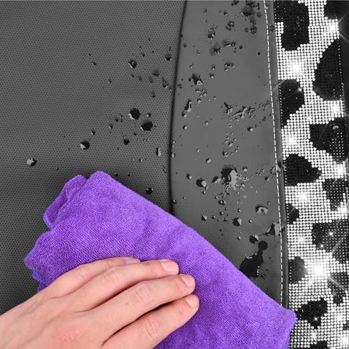 Image of CAR PASS Cow Diamond Leather Bling Car Seat Covers Universal, Faux Shining Rhinestones Two Front only, Fit 95% Automotive Glitter Crystal Sparkle Strips for Cute Women Girl, 2PCS Cow Silver Diamond