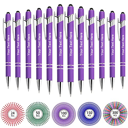 Hapelf Up to 504 Bulk Personalised Pens Custom Engraved Ballpoint Pen with Stylus Tip Retractable Multi-Color Housing Black Ink Pen for Business Writting Graduation journaling Signature