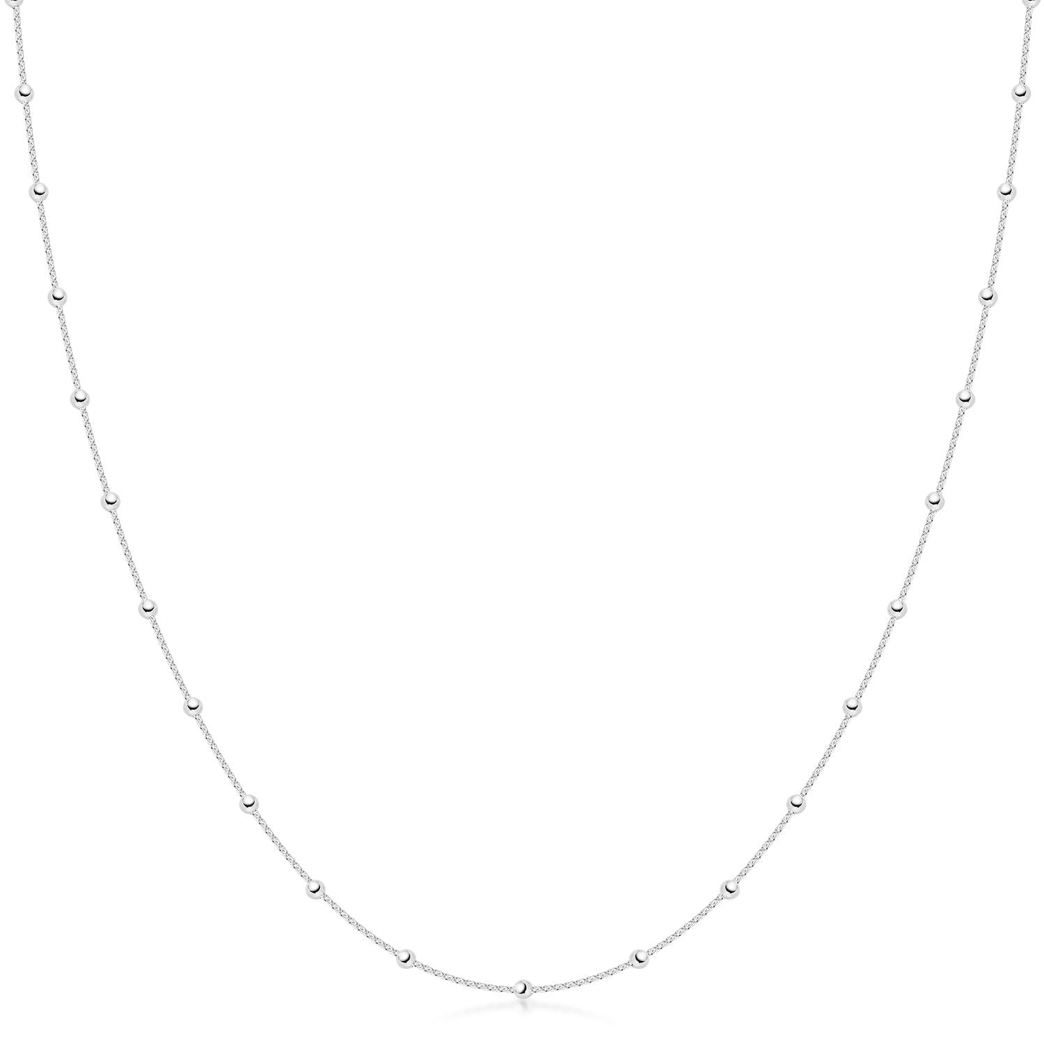 Kugel Halskette Damen 925 Silber 1,3mm mit 3mm Kugeln Silberkette K118 | Hellsilber Kugelkette 40-70cm in Schmuck Verpackung Made in Germany von MATERIA by Matthias Wagner