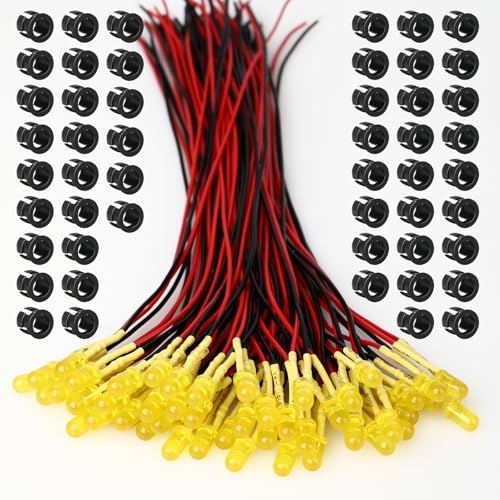 Diodes LED pré-câblées 5mm jaune pour modélisme ferroviaire et maquettes 3V-12V