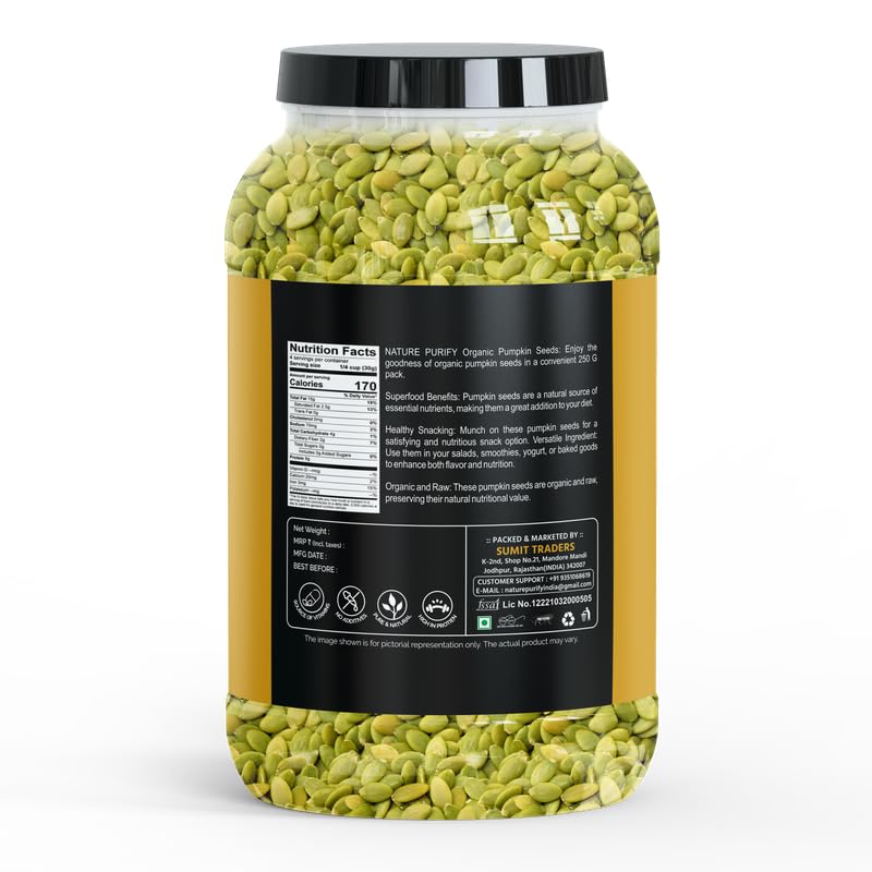 Image of Nature Purify Pumpkin Seeds 900gm | Premium Grade, Raw & Natural | Resealable Jar Pack | Ideal for Cooking, Baking, Topping & Snacking