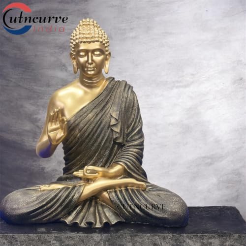 Image of 2 Feet Buddha Statue for Home Decor, Garden and Gifting, Big Size, Made of Resin, Premium Luxury Decoration Showpiece, Vastu Feng Shui for Good Luck, Happiness (Metallic Black & Golden)