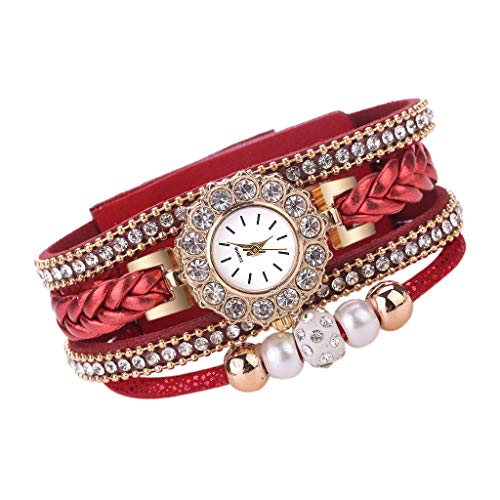 Muranba 2019 ! Women Watches Fashion Vintage Weave Wrap Quartz Wrist Watch Bracelet for Ladies (Red)