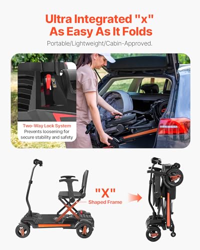 VEVOR 4-Rad-Elektromobil faltbar, Mobilitätsroller Erwachsene & Senioren, Seniorenmobil mit Fernbedienung, NFC-Schlüsseln & 15 km Reichweite, 120 kg Tragkraft, All-Terrain-Reiserollstuhl