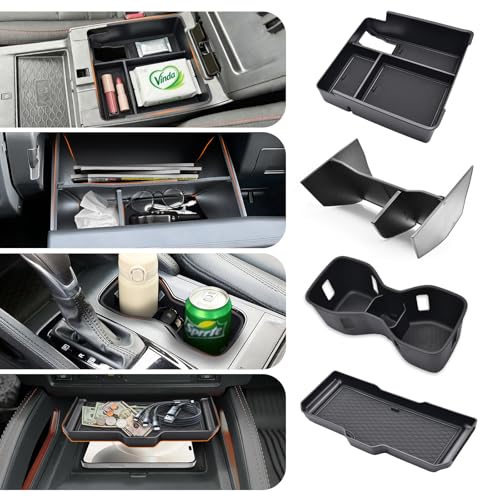 4PCS Center Console Organizer Tray for Nissan Frontier 2022-2026 accessories (S/SV/Pro-X/Pro-4X/SL) Front Console Shelf Armrest Storage Box Glove Box Organizer and Cup Holder for Nissan Frontier 2022+