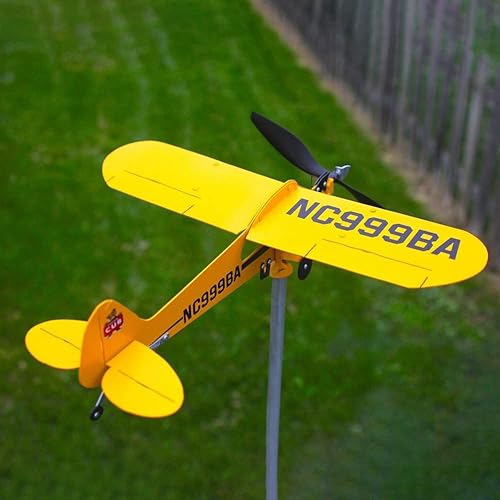 Miniatura 5 de Piper J3 Cub - Veleta de avión de metal 2023, hilandero de viento de avión, molino de viento de jardín, veleta para jardín, patio, césped,