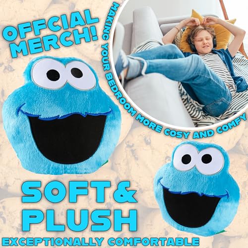 Image of Sesame Street Cookie Monster Plush Cushion Pillow, Soft Plush Throw Pillow Cushion Bedroom Decor Cuddle Plushies, Gifts for Girls, Teens, Women (Blue Cookie Monster, L12.4 x W12.2)