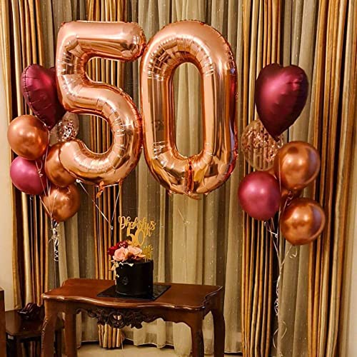Image of 40 Inch Rose Gold 50 Number Balloons Giant Jumbo Huge 50 Foil Mylar Helium Number Digital Balloons Rose Gold Birthday Mylar Digital Balloons 50th Birthday Parth 50th Anniversary Events Party