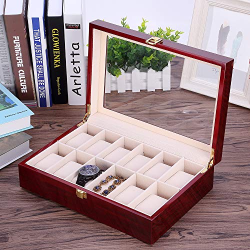 Uten Watch Box, 12 Slot Wooden Watch Case With Removable Watch Pillow, Metal Clasp Watch Display, Watch Box Organizer For Men And Women. #TOP3