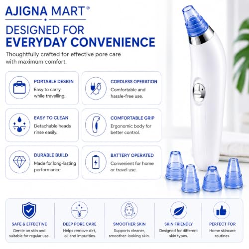 Image of AJIGNA MART 4 In 1 Multi-Function Blackhead Whitehead Extractor Remover Device Facial Cleansing Tool,Skin Cleaner,Pimple Removal Tool,Acne Pimple Pore Cleaner Vacuum Suction Tool For Men & Women
