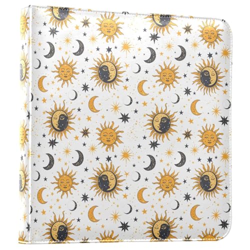 JIPONI Sun Moon and Stars Colorful Large Photo Album, DIY Leather Cover Scrapbook Albums for 4x6 5x7 6x8 Pictures, Self Adhesive Memory Book for Wedding, Baby, Family