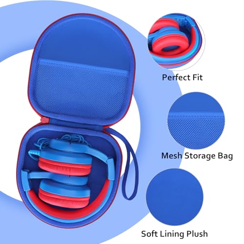Image of Headphone Headset Case for JLab JBuds Lux ANC /Beats /JBL /TOZO /BERIBES /Picun /KVIDIO Noise Cancelling Over-Ear Foldable Headphone, Blue+Red Edge (Case Only)