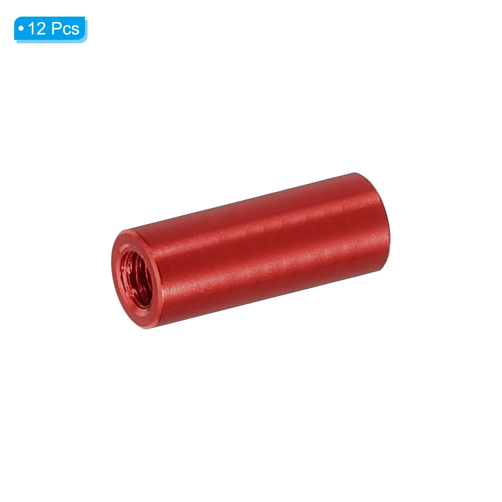 PATIKIL 12pcs M3 Metal Threaded Standoff Spacer Nuts, Round Aluminum Spacers Female Coupling Screws, 1/8" ID x 3/16" OD, Red, (15mm L) - Image 3