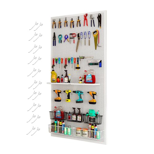 XRRJFYH Organizador Herramientas con Ganchos de 20 Piezas Panel Herramientas Pared Pegboard Estanterias Almacenaje Pared Tablero Perforado Escritorio(White,100x50cm/39x20in)