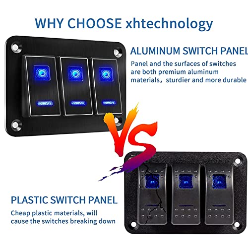 3 grupos de painel de interruptor à prova d'água, DC12V para 24V 30A 5PIN luz LED azul fivela flexí