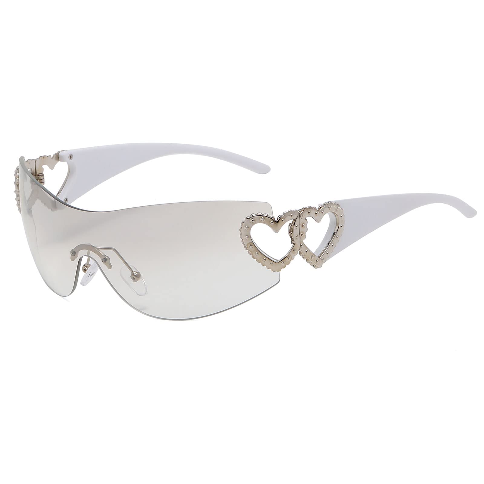 YAMEIZE Y2K Trendy Herz Wraparound Sonnenbrille - für Herren Damen Rimless Wrap Around Eyewear Liebe Herz Schatten Oversized Radfahren Outdoor