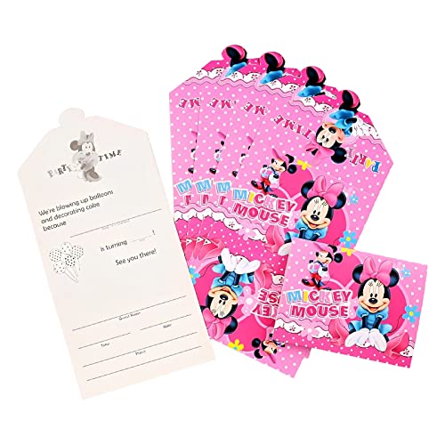 WKxinxuan Minnie Mouse Carte Invitation Anniversaire Fille, Minnie Mouse Carte Invitation Anniversaire, 12 PCS Minnie Mouse Invitation Anniversaire, De Bons Amis Peuvent être Invités à Des Fêtes