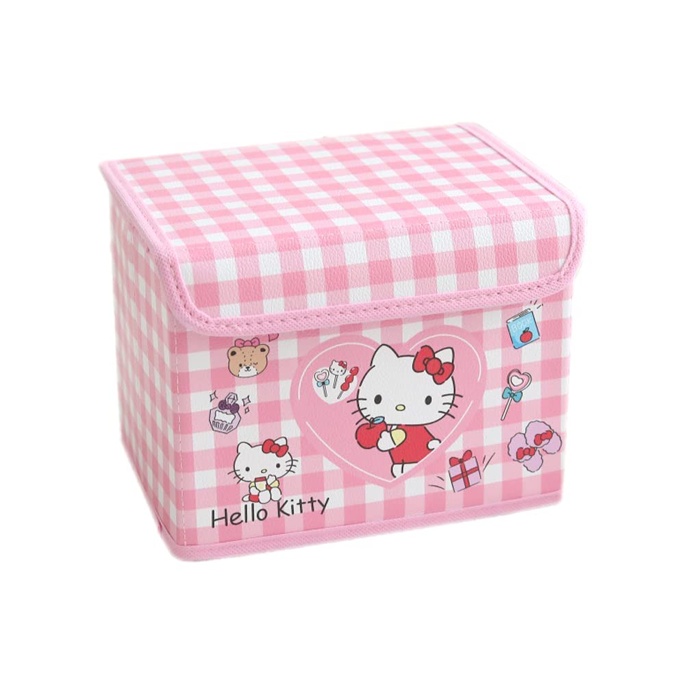 Kawaii Collapsible Storage Bin with Cover, Cute Storage Box Foldable Baskets Office Desk Organizer Cute Room Decor (Ki-tty)