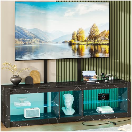 El Mejor Listado de Centro de Tv Top 5. 44 Simple Wisdom Mueble TV,Mueble para TV,140CM Centro de Entretenimiento para TVs Apto para TVs de 35 a 75 Pulgadas,con Soporte,Regleta,Luz LED,Estante de Cristal Templado,Apto para...