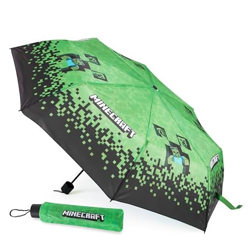 Minecraft Paraguas Niño Niña Gamer Paraguas Infantil Plegable o Cúpula Transparente Accesorios Oficiales (Verde/Negro)