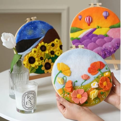 Image of Wonafa DIY Wool Needle Felt Starter Kit, Beginner Needle Felt Kit with Wool Felt Bag, Felts Needles, Photo Frame, Foam Mat, Felts Cloth and Instructions for Home Decor, Art Crafts (K4)