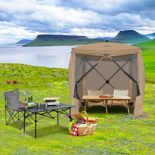 Image of COBIZI 6x6 FT Pop up Gazebo, Popup Canopy Tent, Screened in Gazebos with sidewalls, Waterproof Portable Outdoor Small Screen Tents Sun Shelter,carpas para Patio for Camping, Garden and Backyard,Khaki