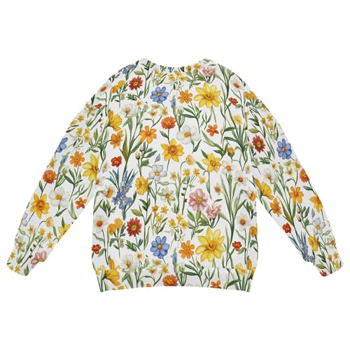 JUNZAN Flowers Daffodils Calendula Peonies White Kids Boys Sweatshirts Hoodies Long Sleeve Hoodie for Boys Athletic 4T2