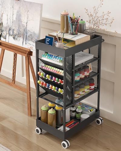 Ornestia Organiseur Métallique pour Matériel Artistique, 5 Niveaux Chariot de Rangement Polyvalent à roulettes, Organiseur de Couleurs pour MatéRiel...