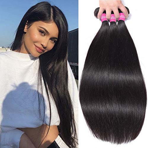 B-fashion Brazilian Straight Human Hair 3 Bundles 14 16 18inch 10A Unprocessed Virgin Straight Hair Bundles Brazilian Hair Straight Bundles Remy Hair Weave Extensions Natural Color