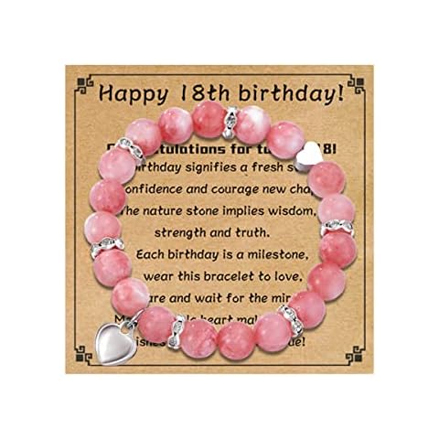 Sranich 18th Birthday Bracelet,18th Birthday Gift for Girls,Natural Stone Heart Bracelet Gifts for 18 Year Old Girl Cover