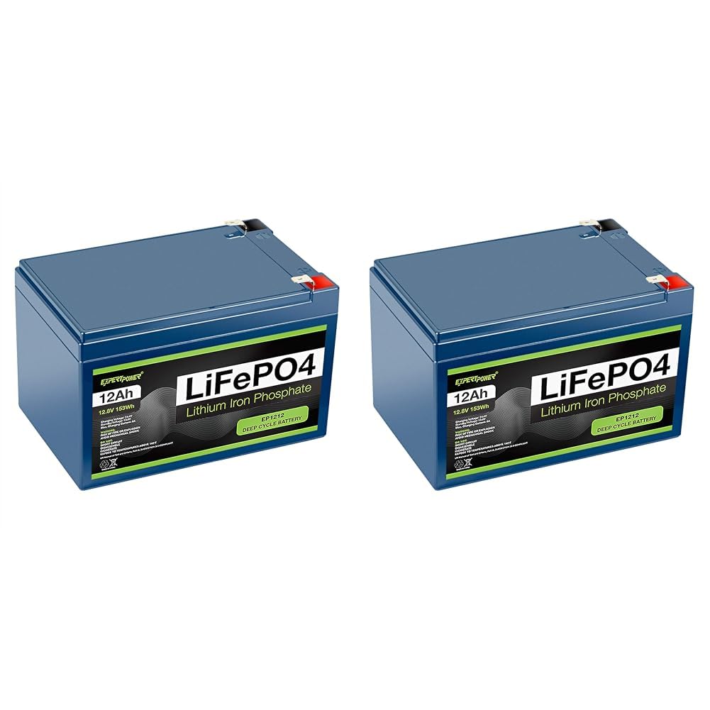 ExpertPower 12V 12Ah Lithium LiFePO4 Deep Cycle Rechargeable Battery | 2500-7000 Life Cycles & 10-Year lifetime | Built-in BMS (Pack of 2)