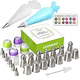 Russian Pipping Tips Set | 49 Pcs Cake Decorating Supplies Kit | 7 Russian Flower & 7 Ball Sphere & 7 Ruffle Icing Tips Nozzles Set | 21 Pastry Bag | 3 Single & 2 Tricolor Couplers | Guide | Gift Box