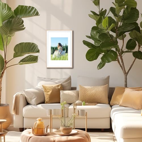 Baoee 20x30cm Eiche weiß Zweifarbiger Bilderrahmen mit 15x20cm Passepartout,Fotorahmen mit Acrylglas,Picture Frame für Fotos, Bilder, Poster